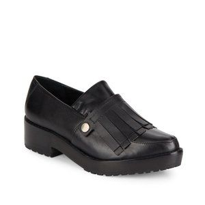 Tibi Black Esmae Keltie Fringe Leather Loafer Oxfo